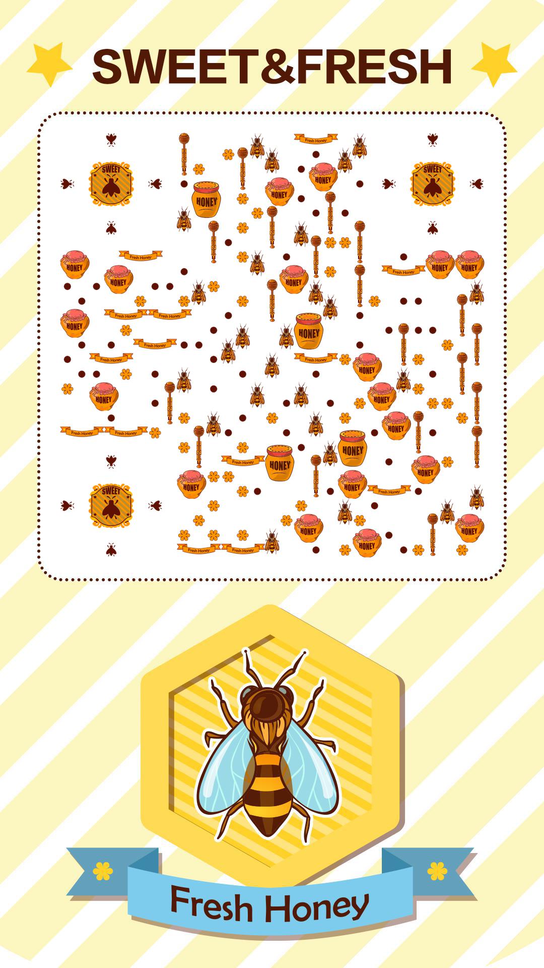 甜蜜新鲜蜜蜂采蜜酿造收获二维码生成器-平面静态-手机海报