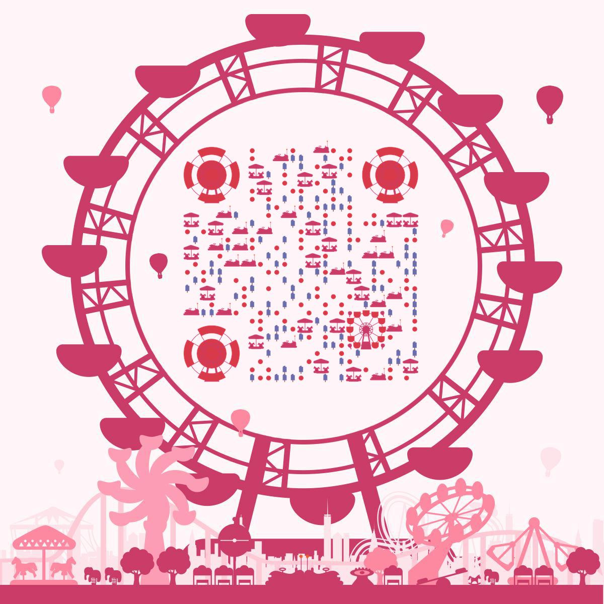 梦幻游乐场摩天轮粉色童年二维码生成器-平面静态-正方形码