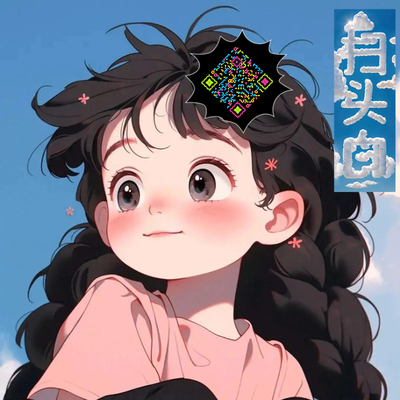泡泡头图麻花辫女孩蓝天背景五彩丝带隐藏二维码二维码生成器-平面静态-正方形码