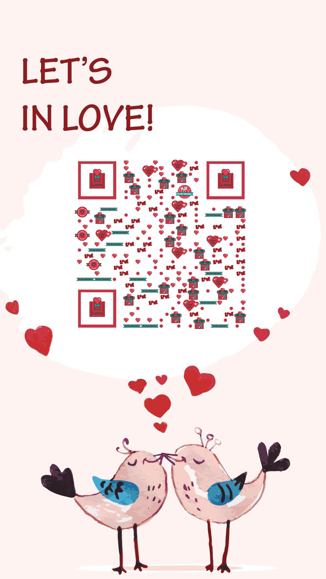 520手绘风情人节表白两只爱情鸟二维码生成器-平面静态-手机海报