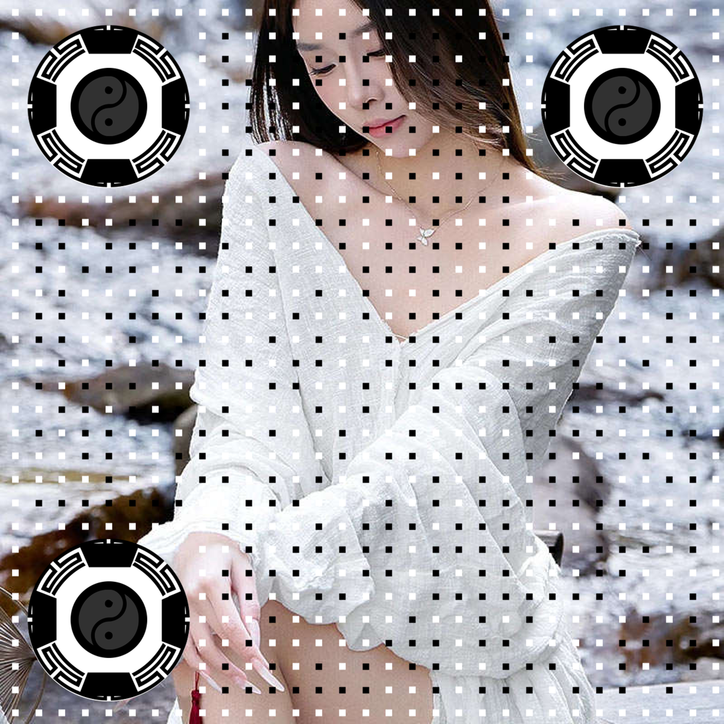 八卦美女黑色背景隐藏二维码二维码生成器-平面静态-正方形码