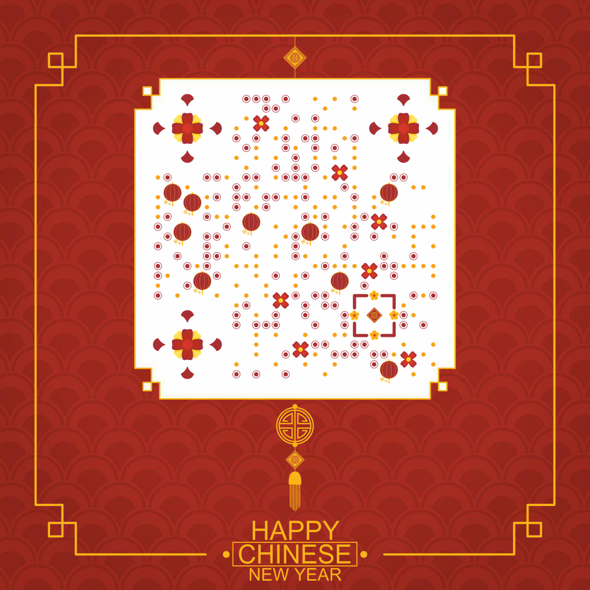 新春春节祝福新年红色中国庆祝二维码生成器-平面静态-正方形码