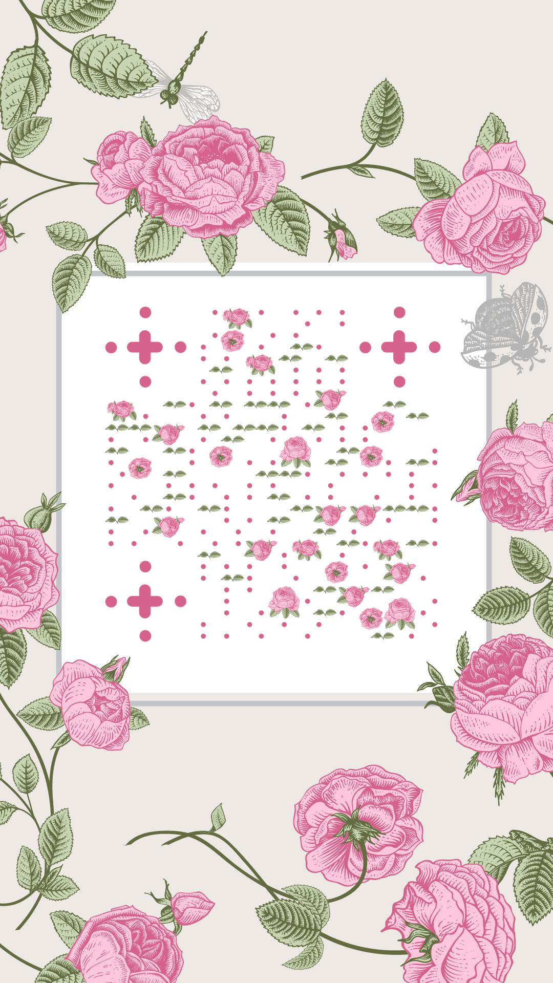 刺绣粉色花园卡片二维码生成器-平面静态-手机壁纸