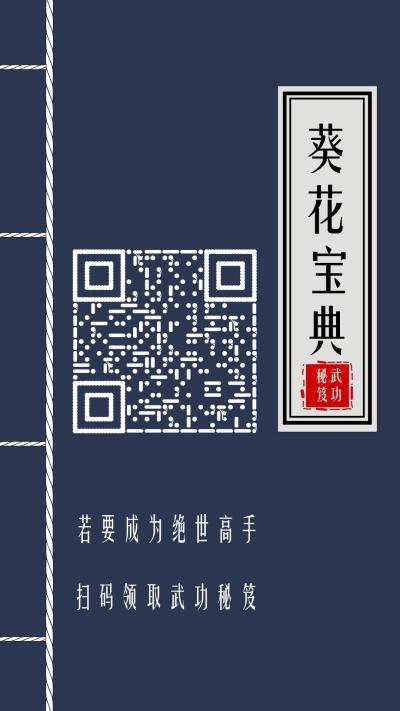 武功秘籍葵花宝典功夫武侠小说二维码生成器-平面静态-手机海报