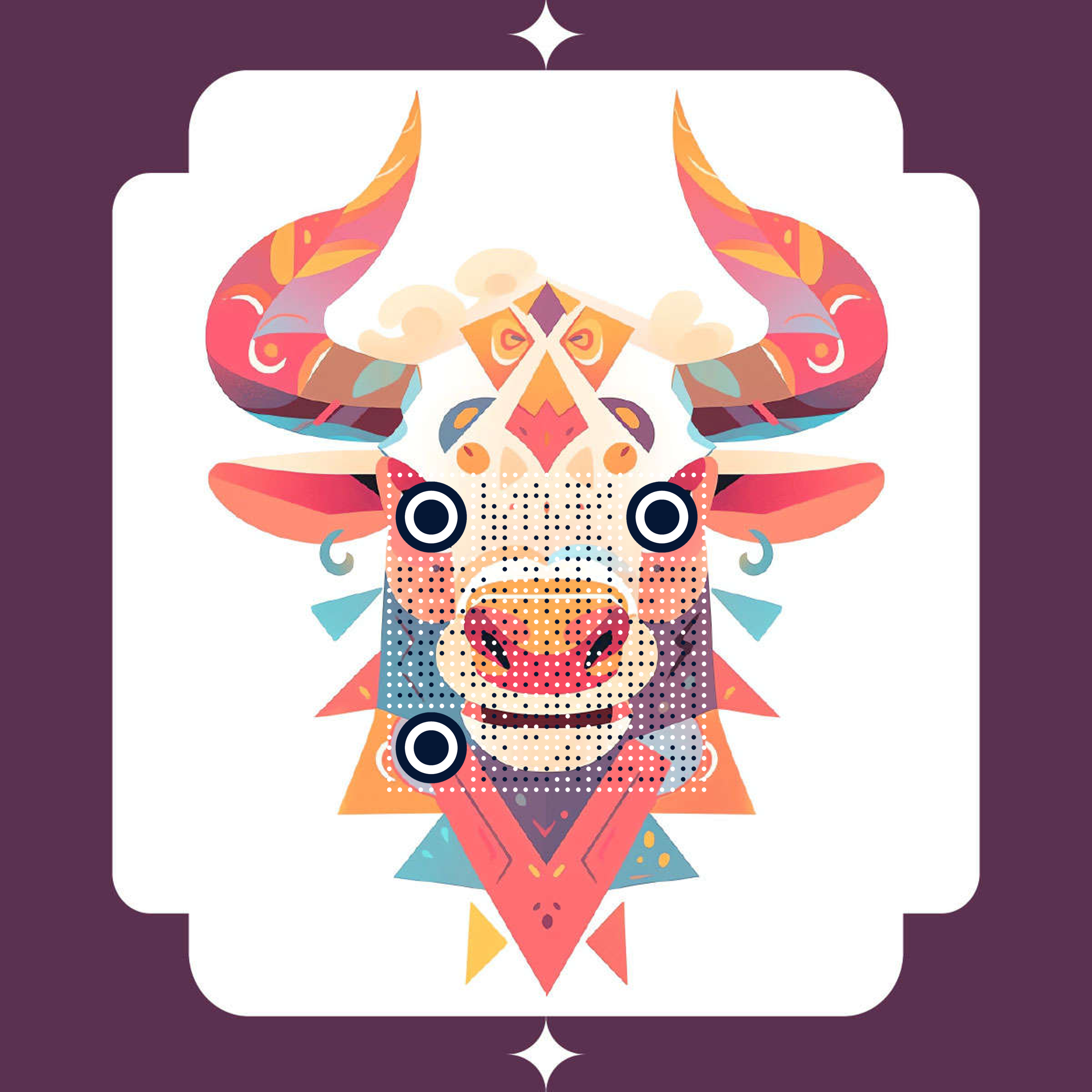 十二生肖丑牛属相多彩对称插画贴纸二维码生成器-平面静态-正方形码