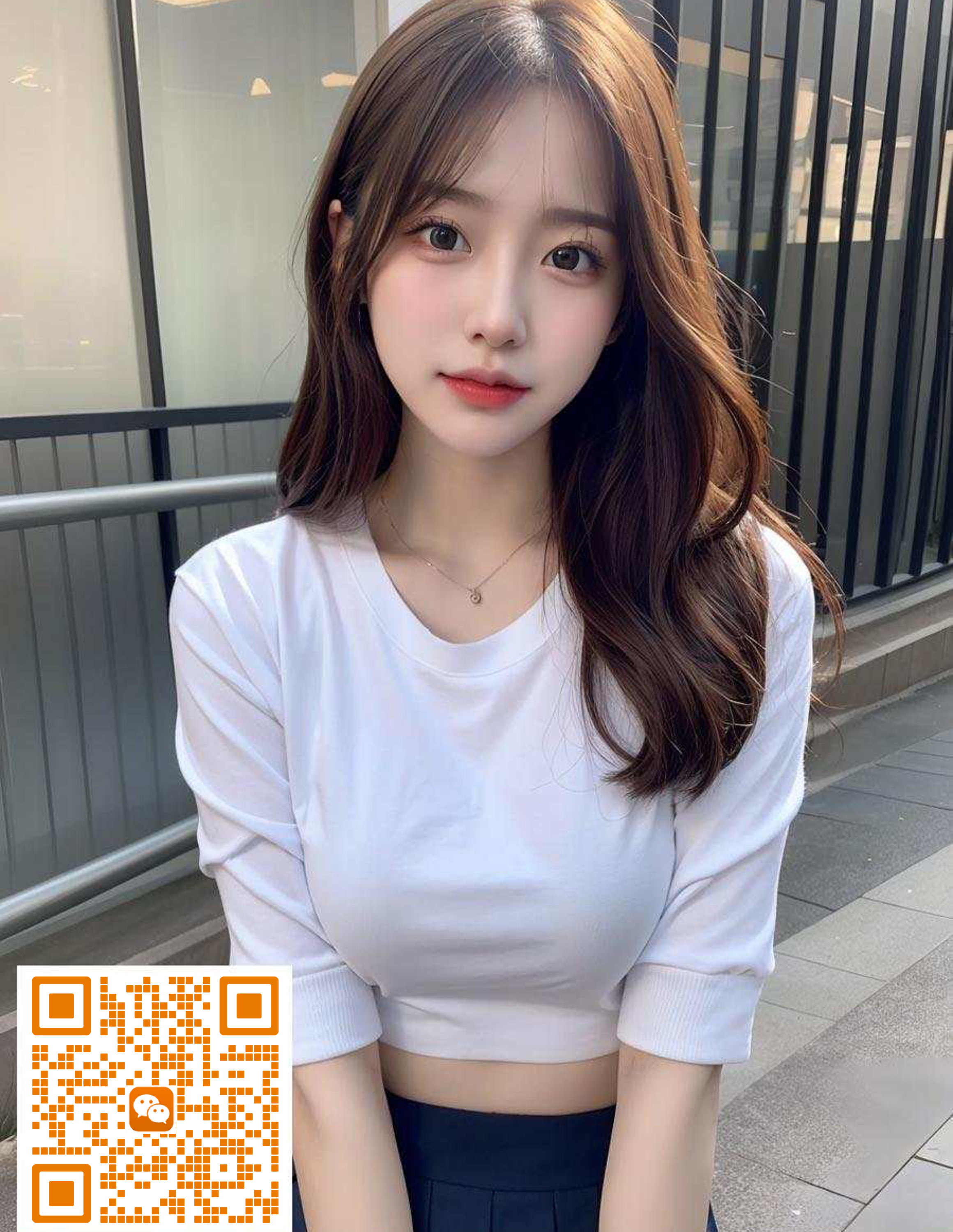 抖音群聊户外美女青春白衣黑白圆角瓷砖二维码二维码生成器-平面静态-微信名片