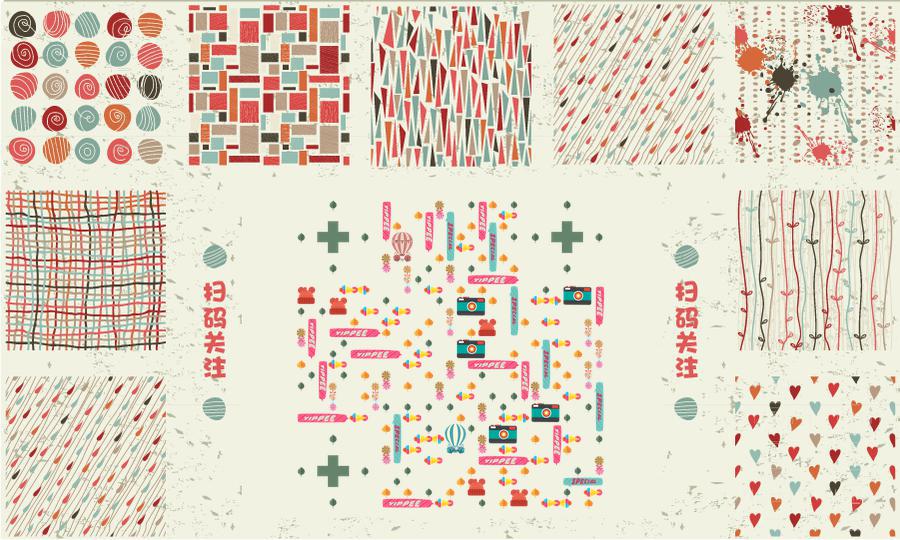 彩色时尚几何纹理花纹印花素雅二维码生成器-平面静态-公众号图