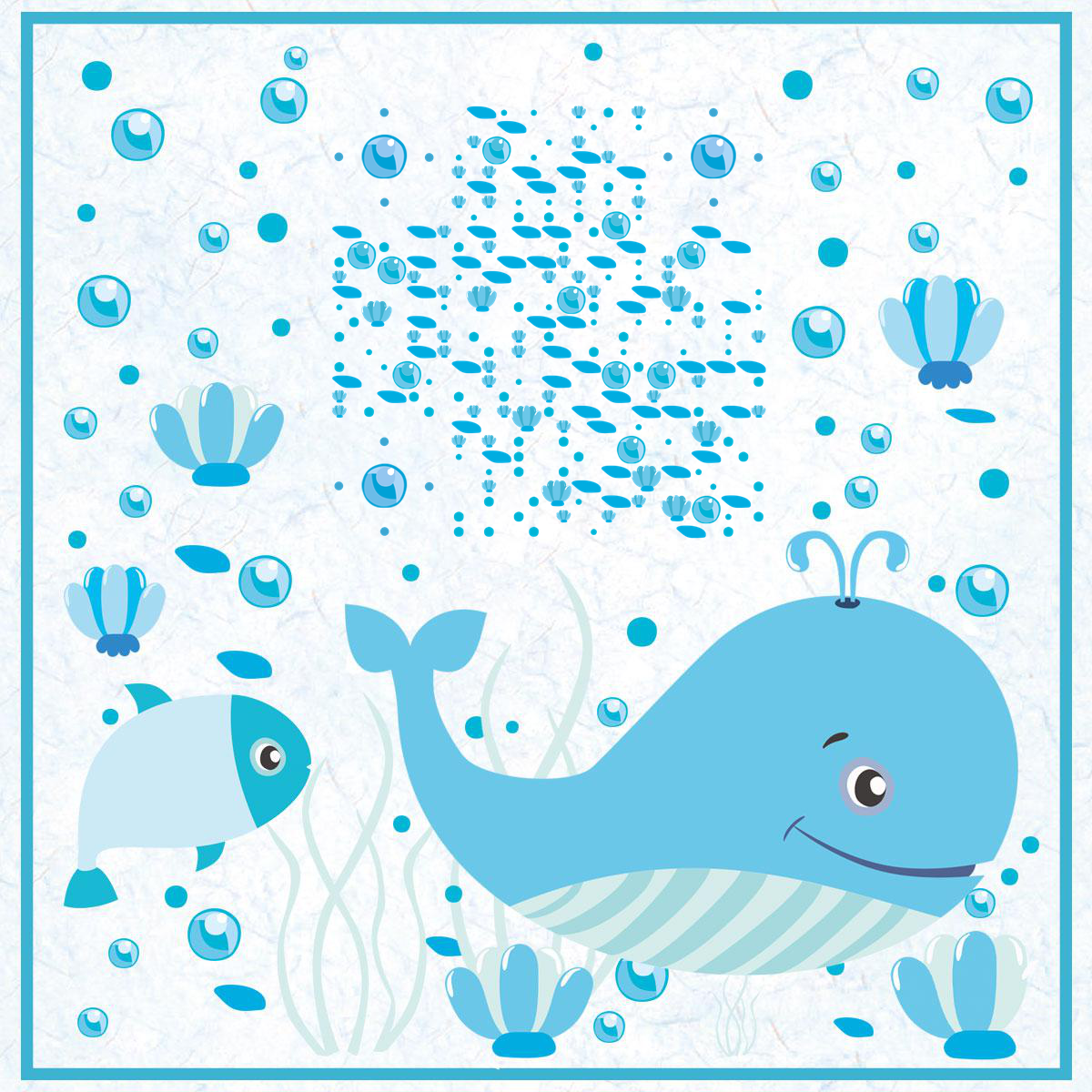 遇见海底世界海豚蓝色卡通二维码生成器-平面静态-正方形码