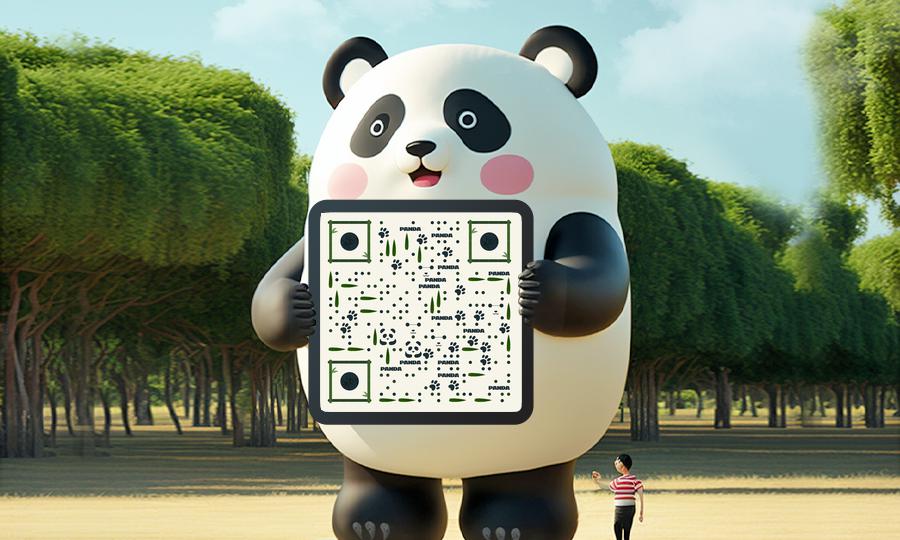 卡通可爱吉祥物国宝熊猫节日竹子可爱的熊猫扫码加好友二维码生成器-平面静态-公众号图