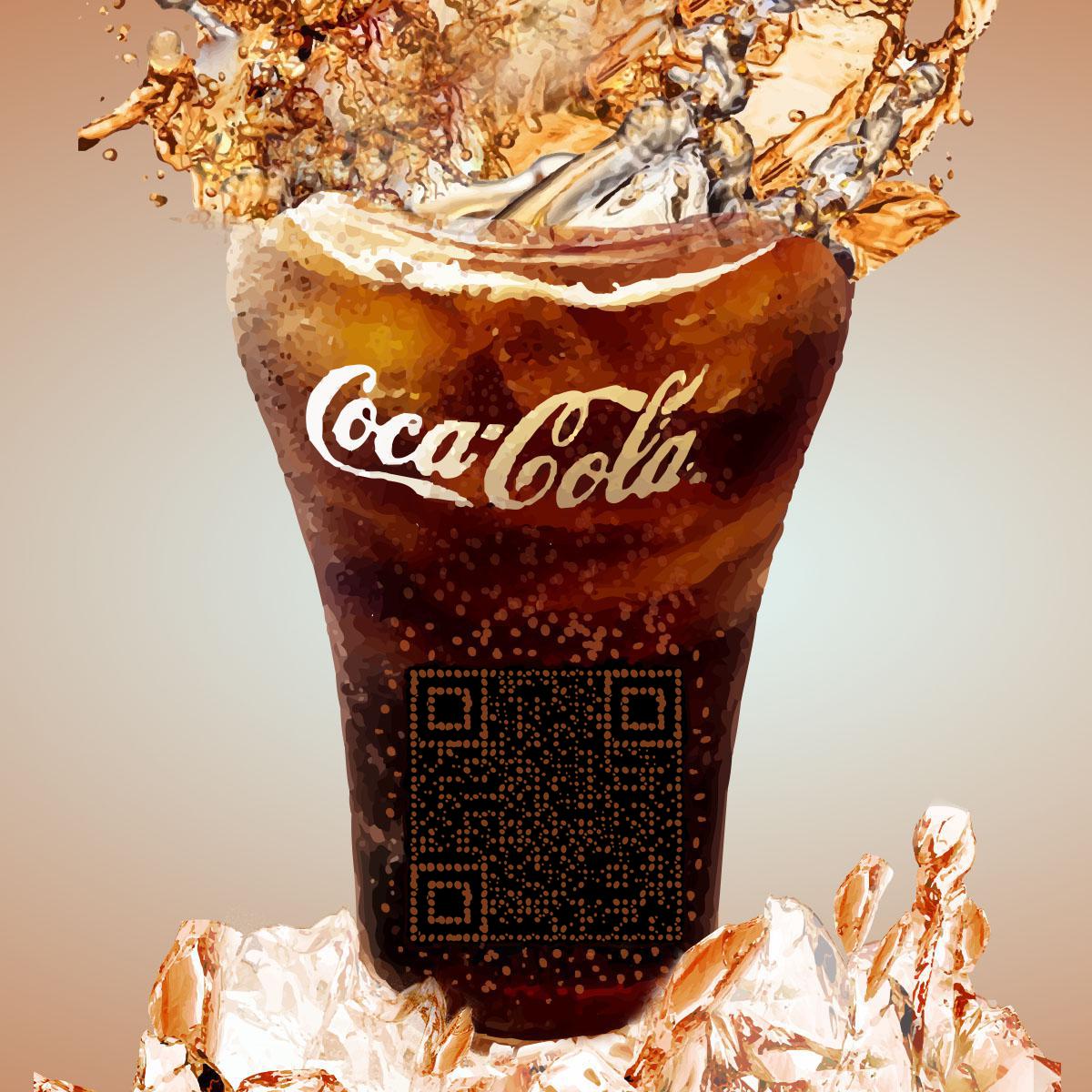 冰镇碳酸气泡饮溅洒可乐二维码-正方形码-平面静态