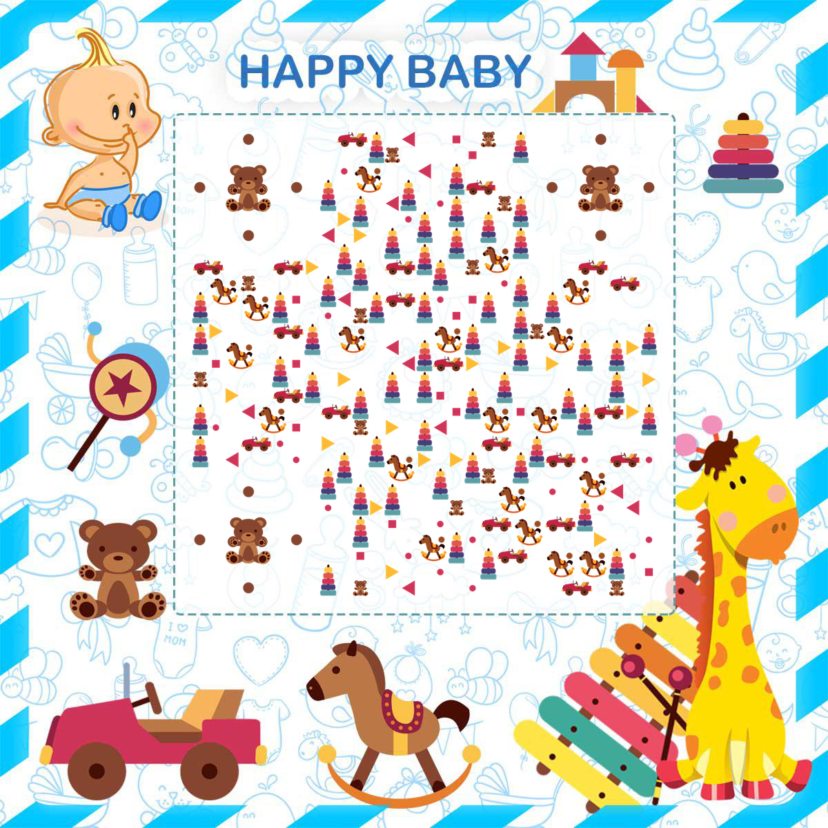 快乐宝贝可爱母婴用品玩具二维码生成器-平面静态-正方形码