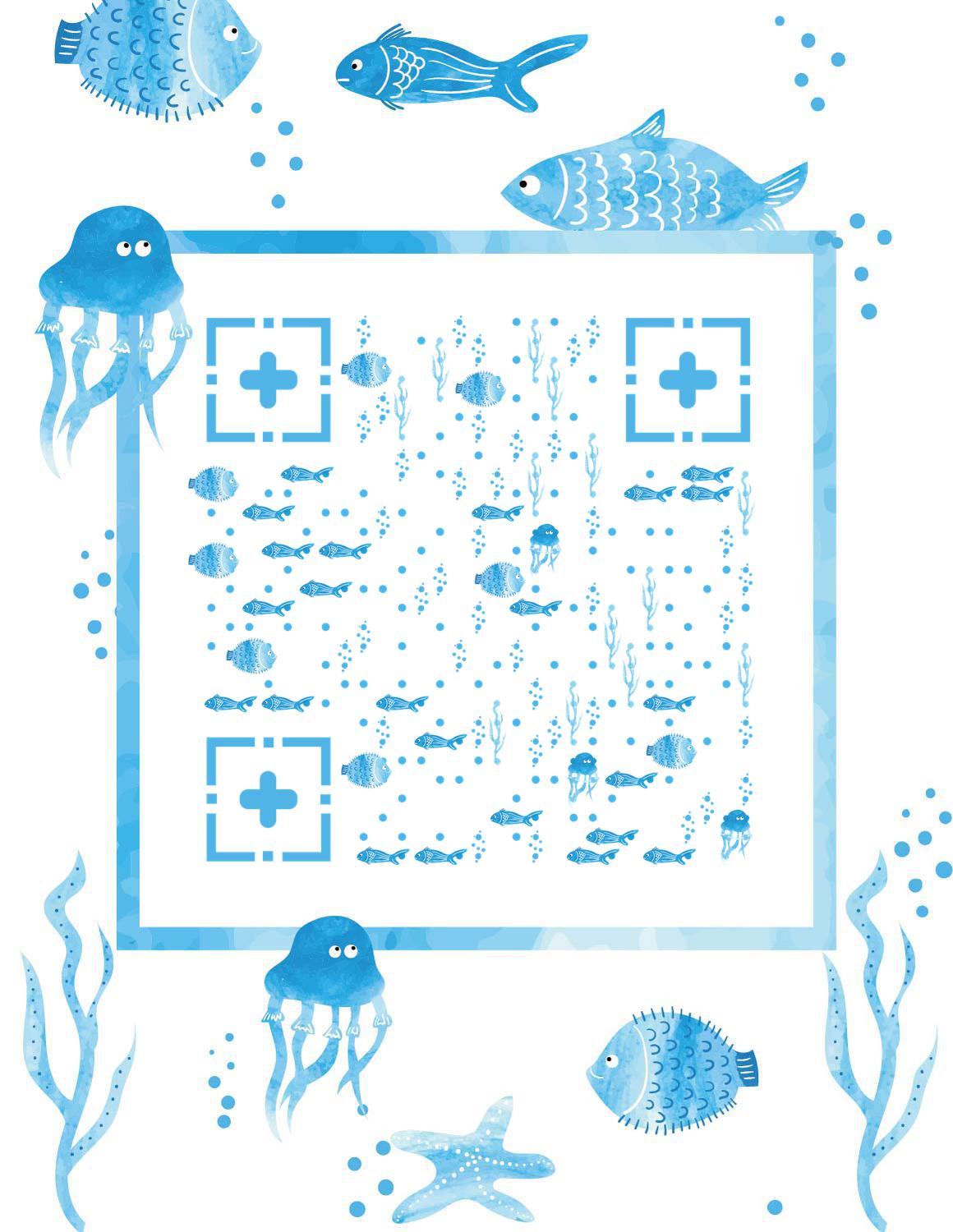 水彩大海蓝色海底二维码生成器-平面静态-微信名片