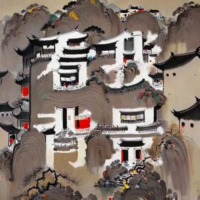 徽派建筑AI艺术隐藏字-第九工场字体生成器