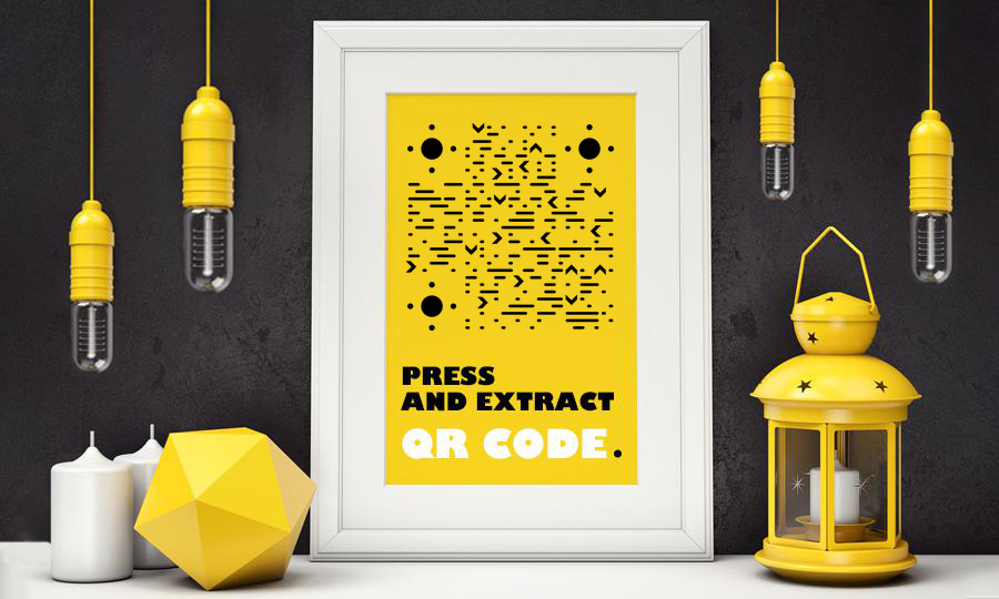 醒目黑黄色画框艺术装饰海报二维码-公众号图-平面静态
