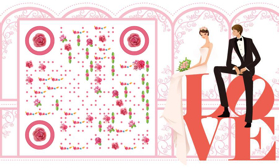 韩风插画花团结婚婚礼婚纱喜庆二维码生成器-平面静态-公众号图