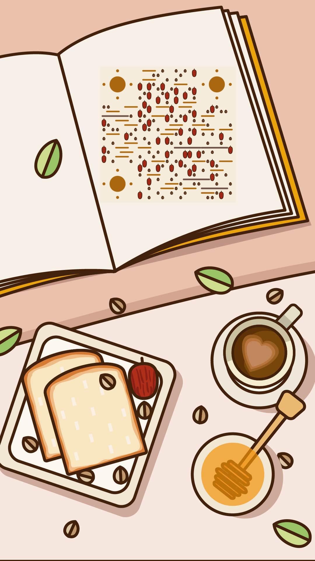 下午茶时间美食奶茶餐饮手绘线条二维码生成器-平面静态-手机壁纸