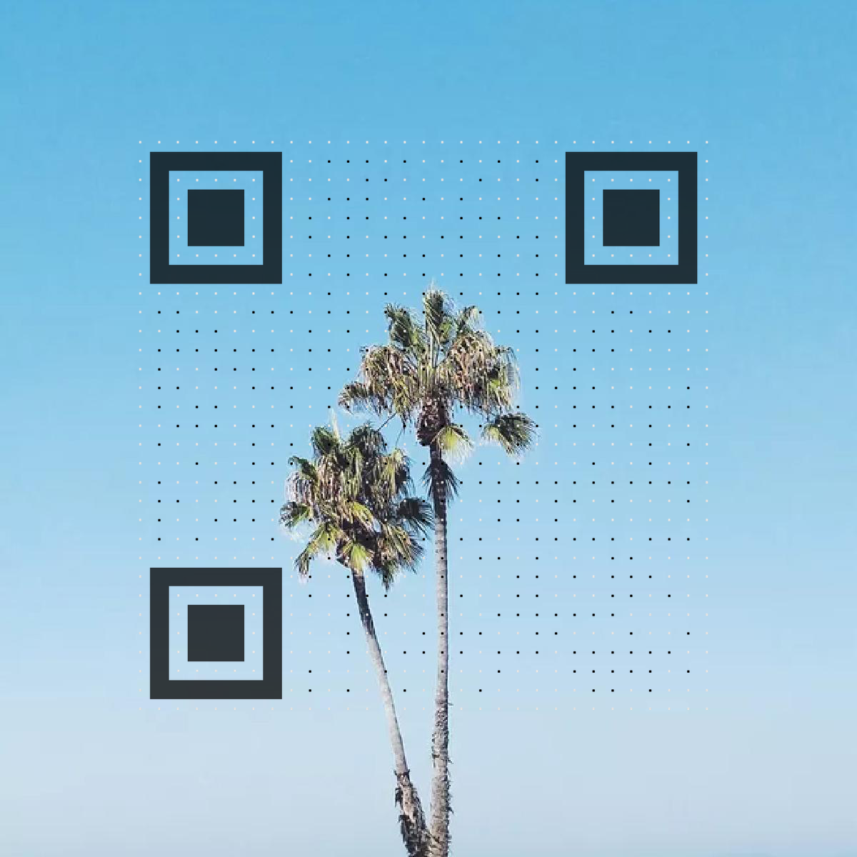小方框蓝色夏日海边沙滩二维码生成器-平面静态-正方形码