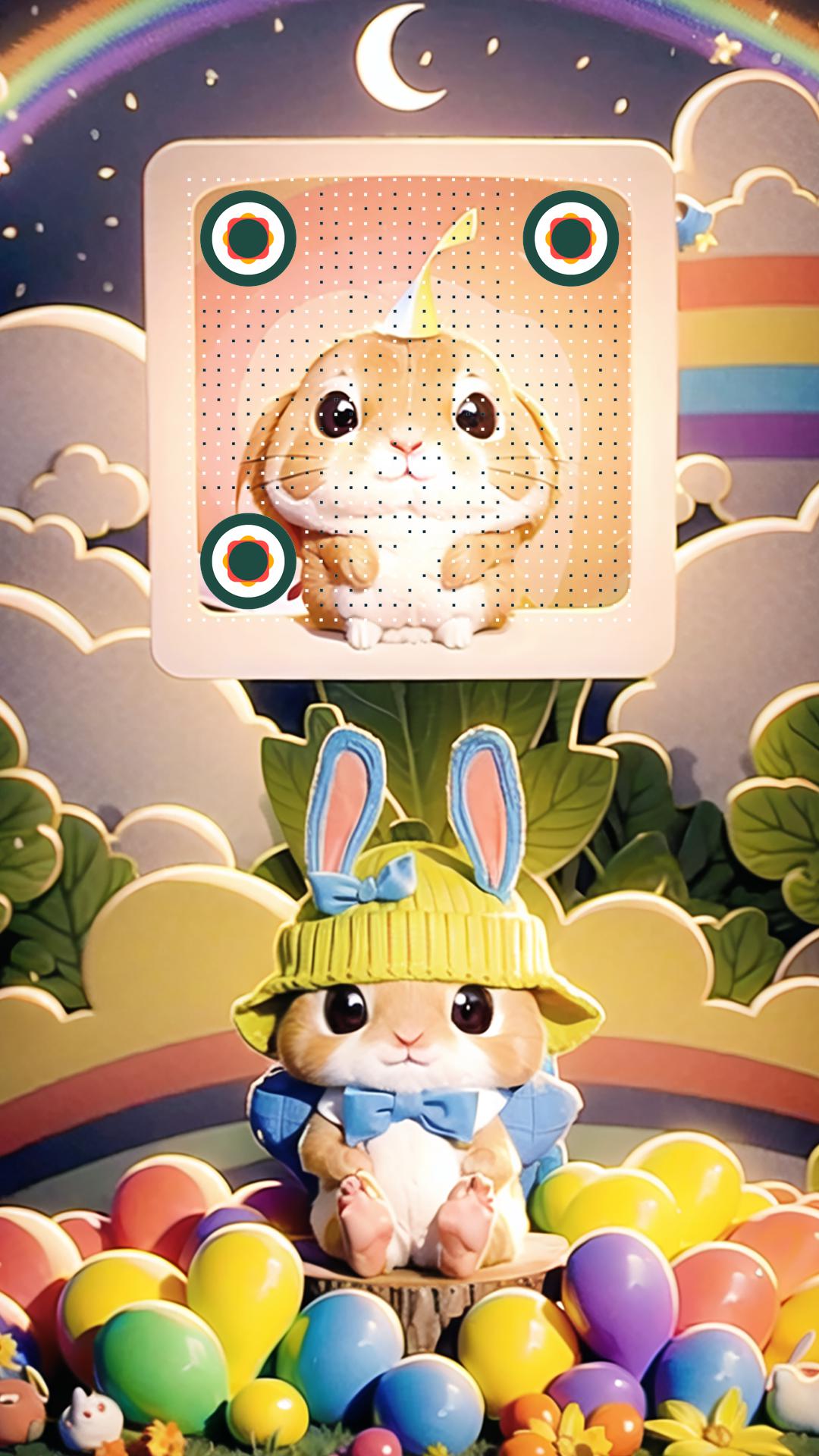 兔兔超级可爱漫画气球彩虹天空扫码关注二维码生成器-平面静态-手机海报