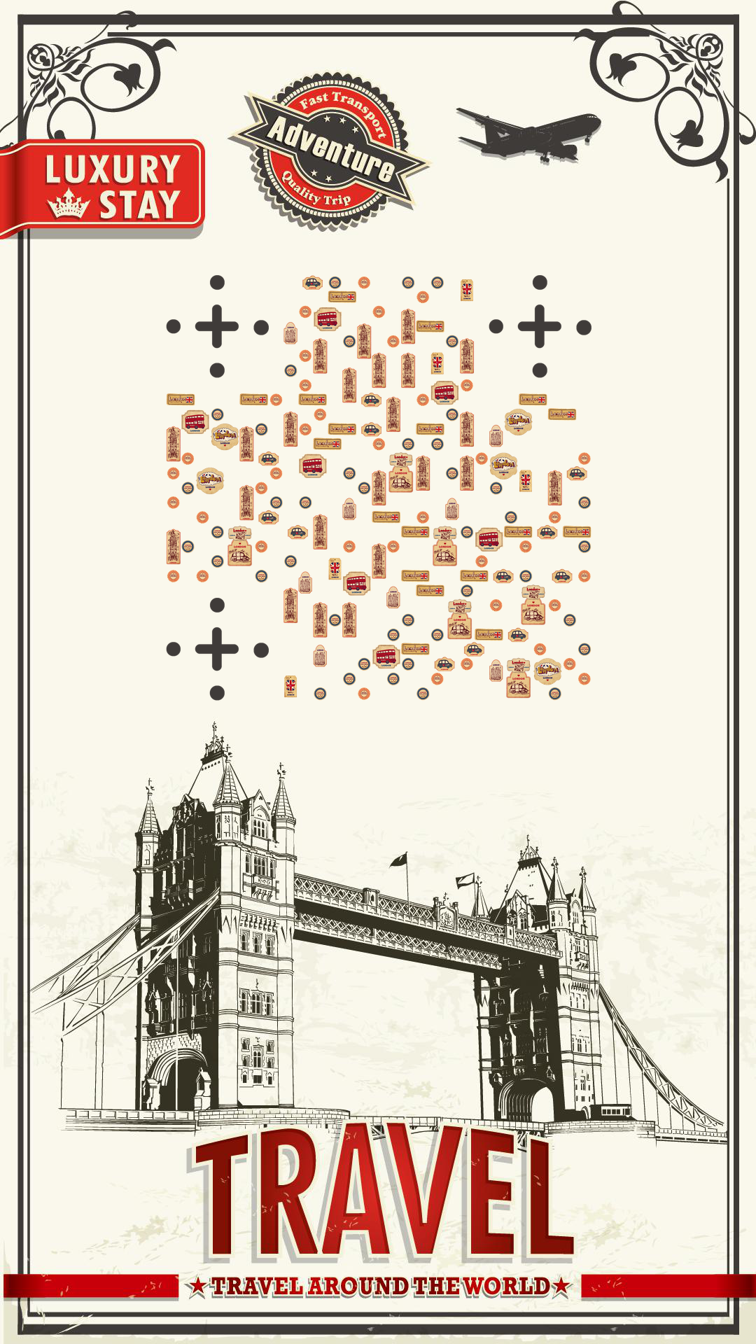 复古怀旧风欧洲行伦敦旅游二维码-手机壁纸-平面静态