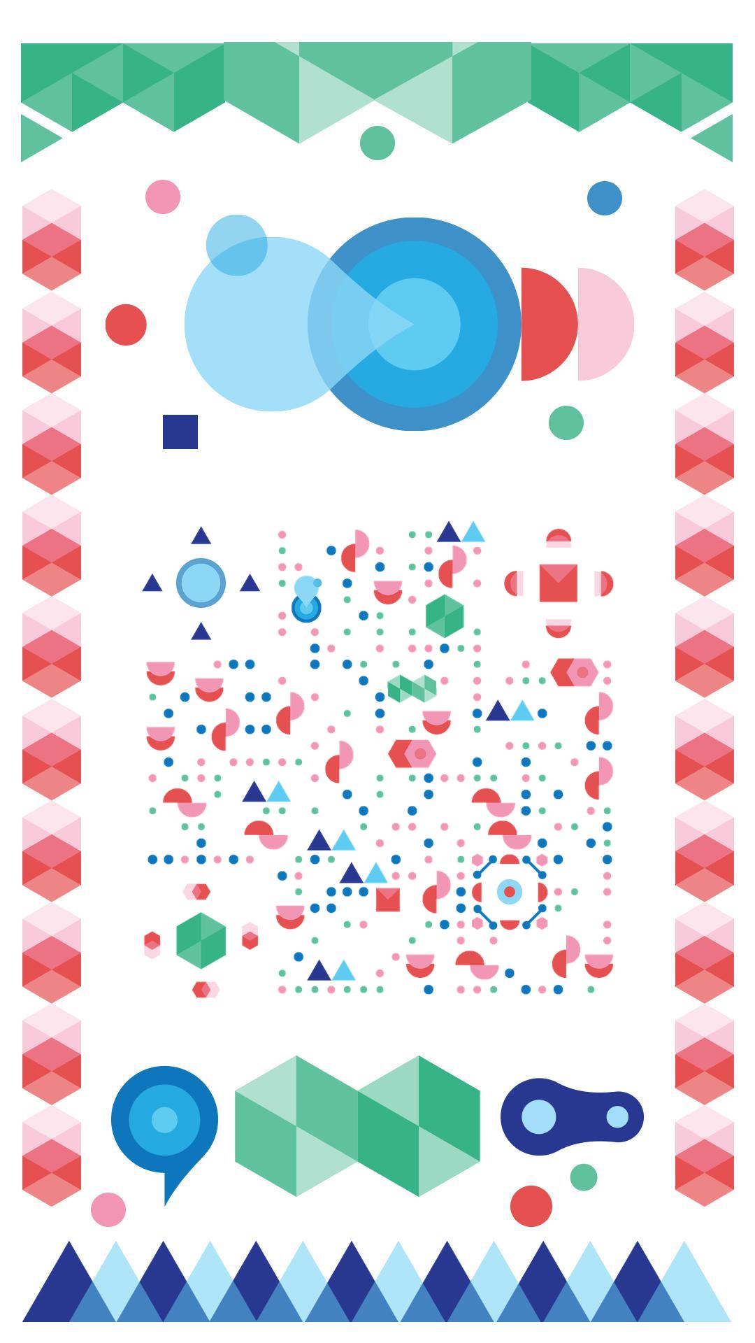 图形系列绿红蓝时尚抽血花纹二维码生成器-平面静态-手机海报