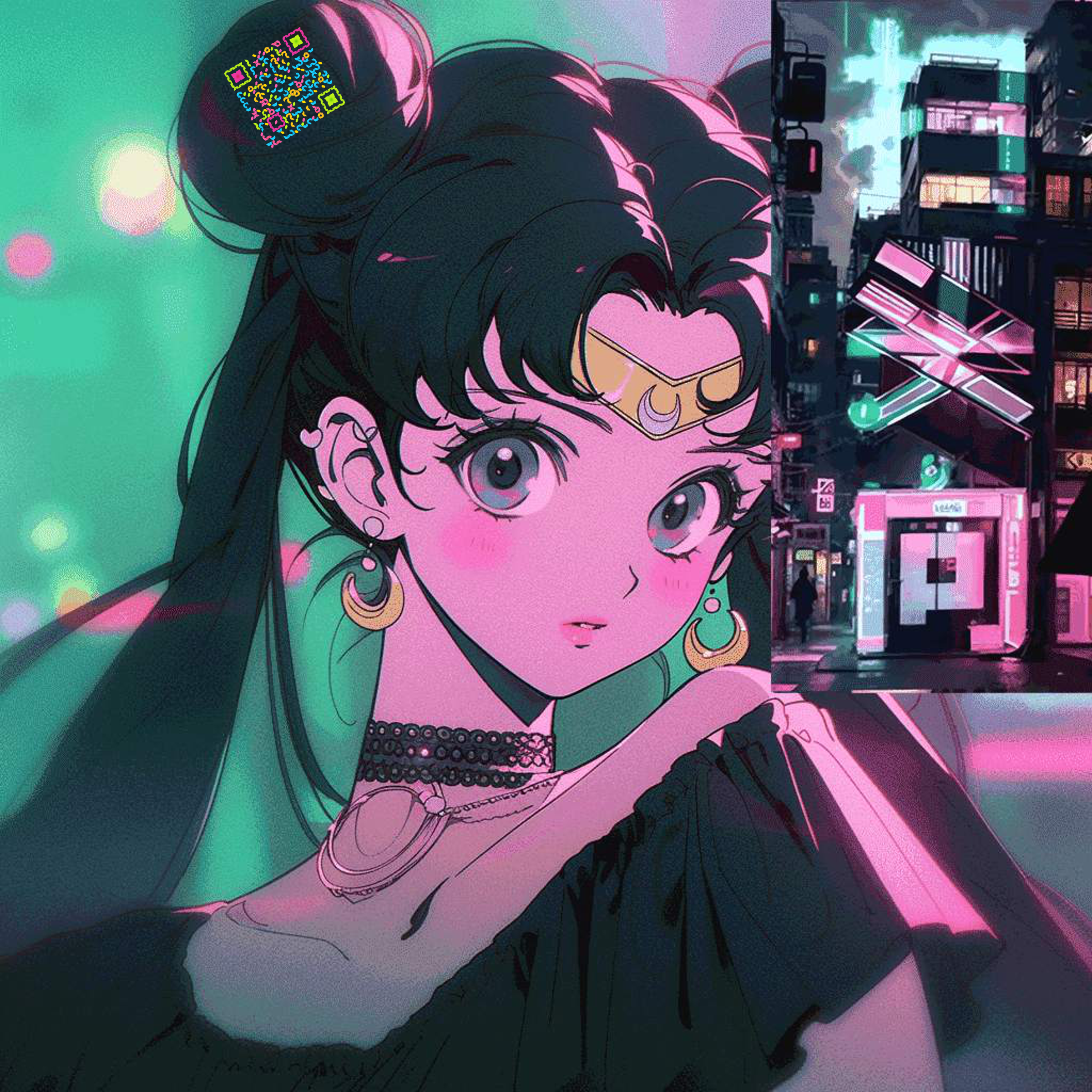 抖音头像漫画少女五彩丝带 二维码二维码生成器-平面静态-正方形码