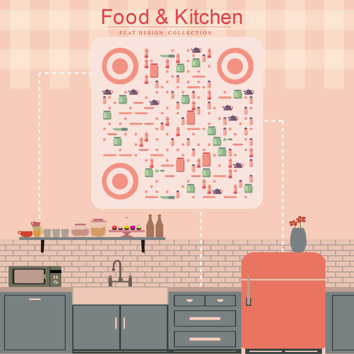 粉色余晖居家烹饪一体化厨房二维码-正方形码-平面静态