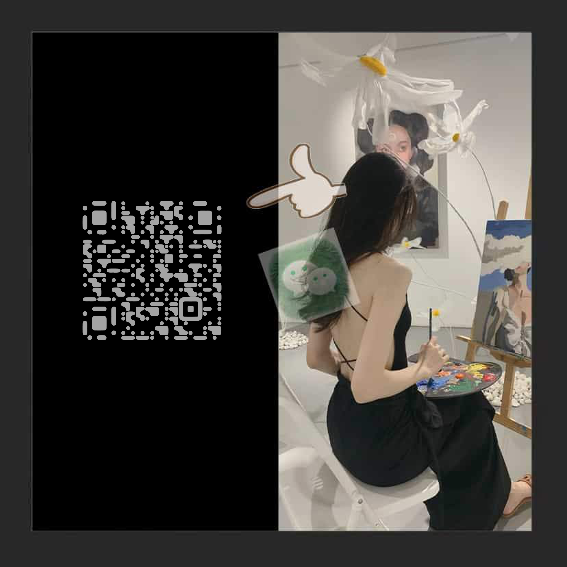 社交平台咸余背景画画女生背影二维码生成器-平面静态-正方形码