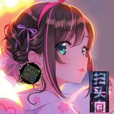 泡泡头图三格头卡通粉色美少女五彩丝带隐藏二维码二维码生成器-平面静态-正方形码