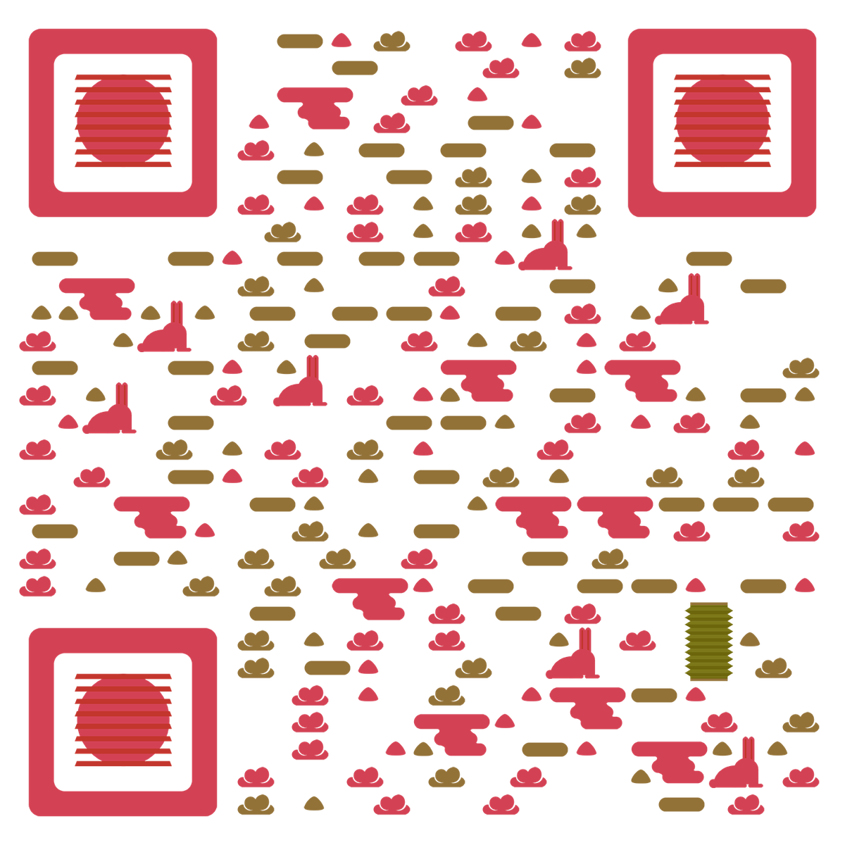 中秋节简约线性复古红色二维码生成器-平面静态-无背景码