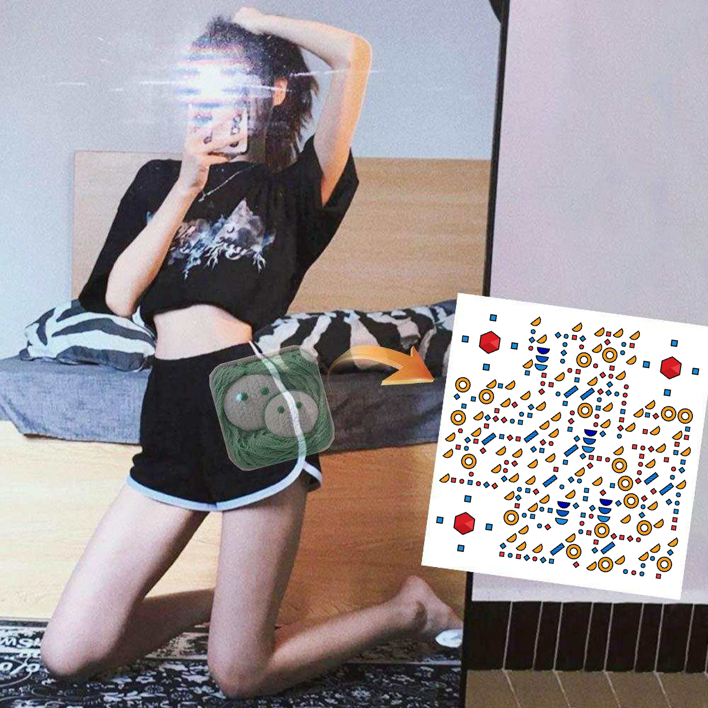 咸鱼动态自拍美女右侧倾斜引流二维码二维码生成器-平面静态-正方形码