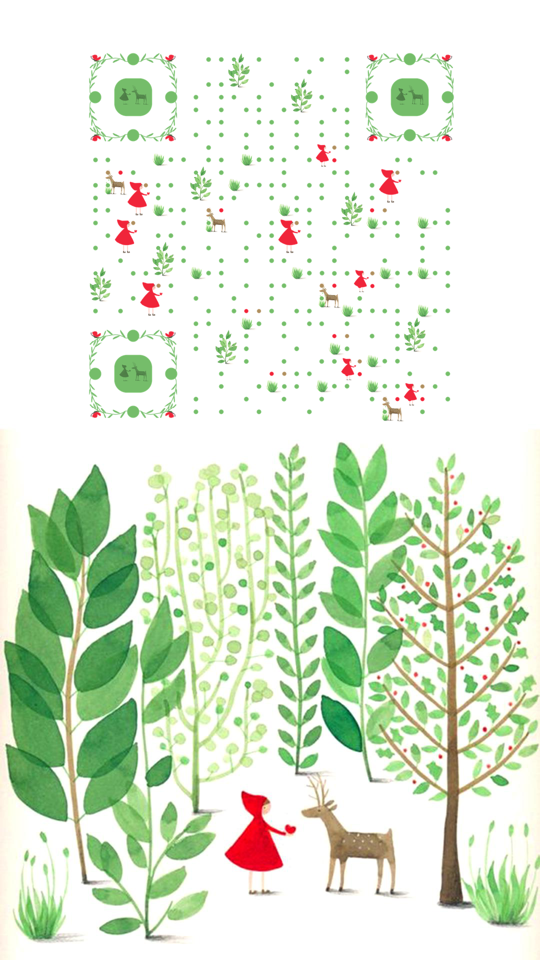 童话故事树林小红帽与麋鹿二维码生成器-平面静态-手机壁纸