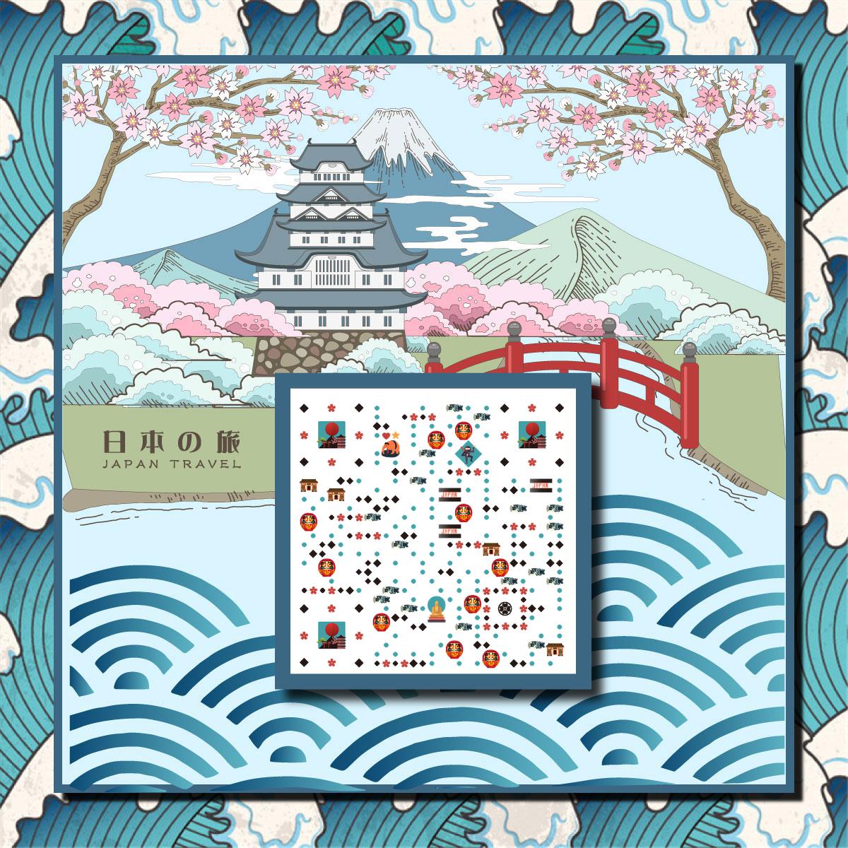日本之旅樱花出游富士山二维码-正方形码-平面静态