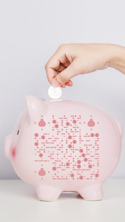 储蓄罐粉色小猪实物金融理财二维码生成器-平面静态-手机海报