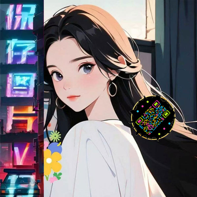 泡泡头图三格头卡通美女五彩丝带艺术二维码二维码生成器-平面静态-正方形码