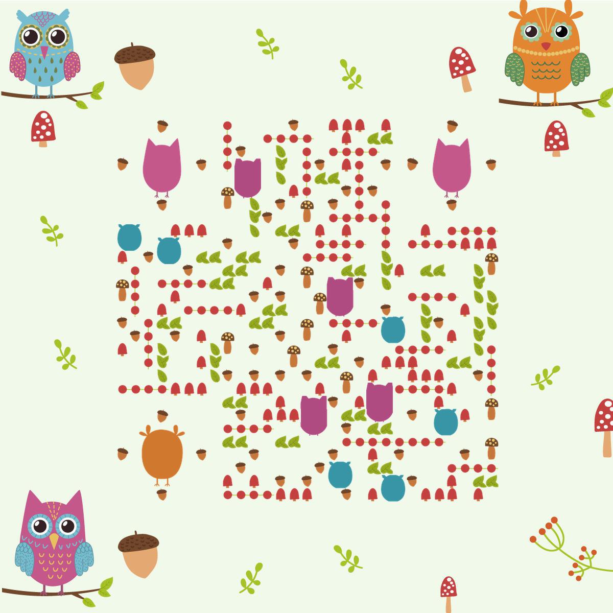 萌萌猫头鹰可爱卡通动物春天植物二维码生成器-平面静态-正方形码