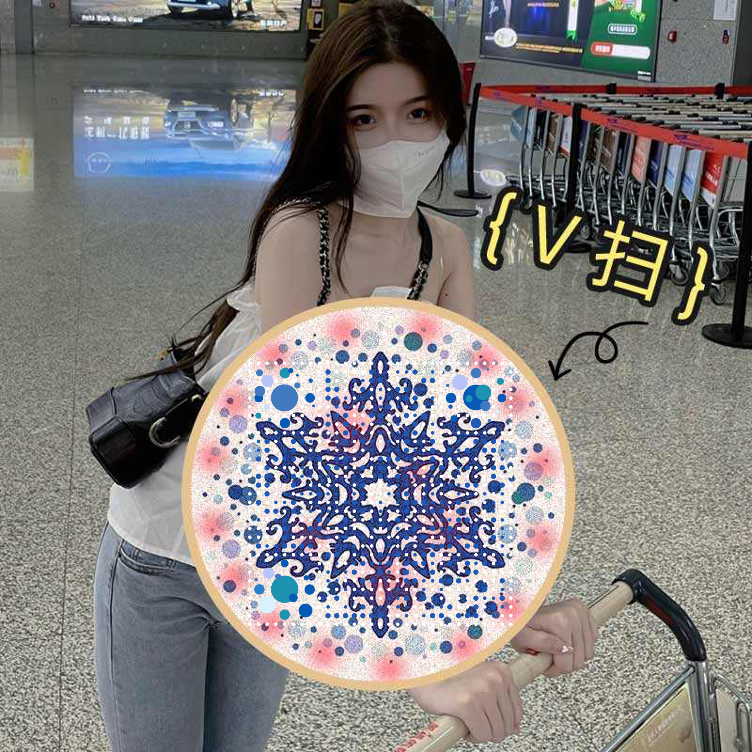 泡泡头图草地白衣美女蓝色雪花隐藏二维码二维码生成器-平面静态-正方形码