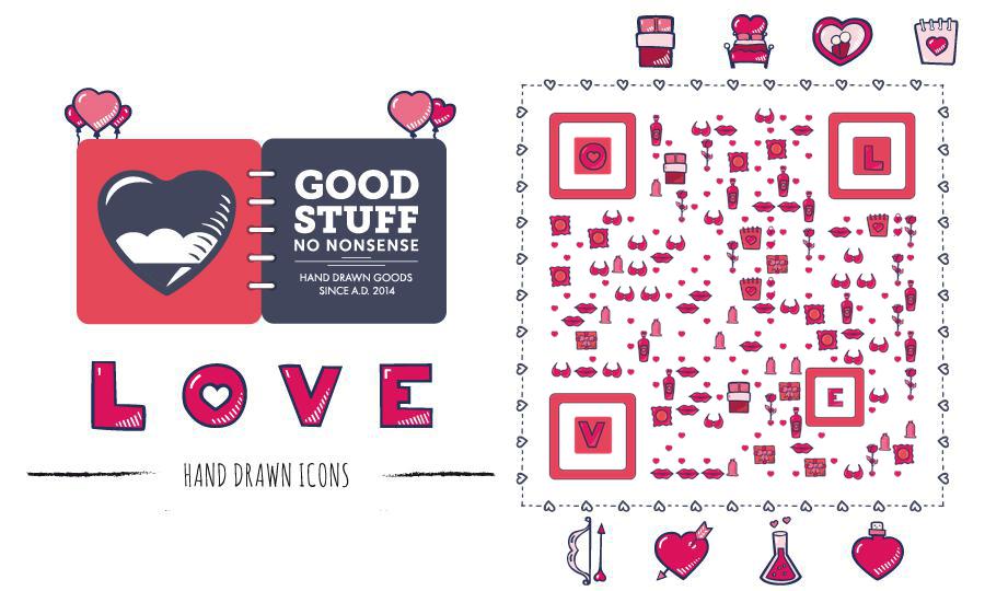 LOVE手绘涂鸦爱情信物ICON二维码生成器-平面静态-公众号图