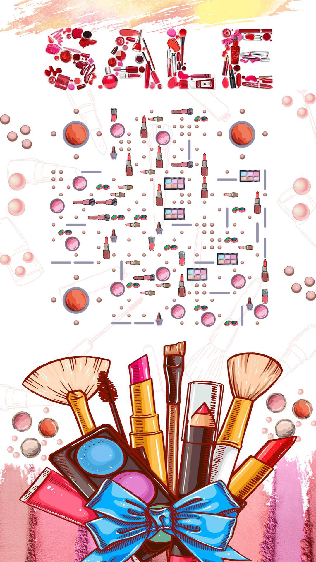 时尚美妆水彩风美容化妆工具二维码生成器-平面静态-手机海报