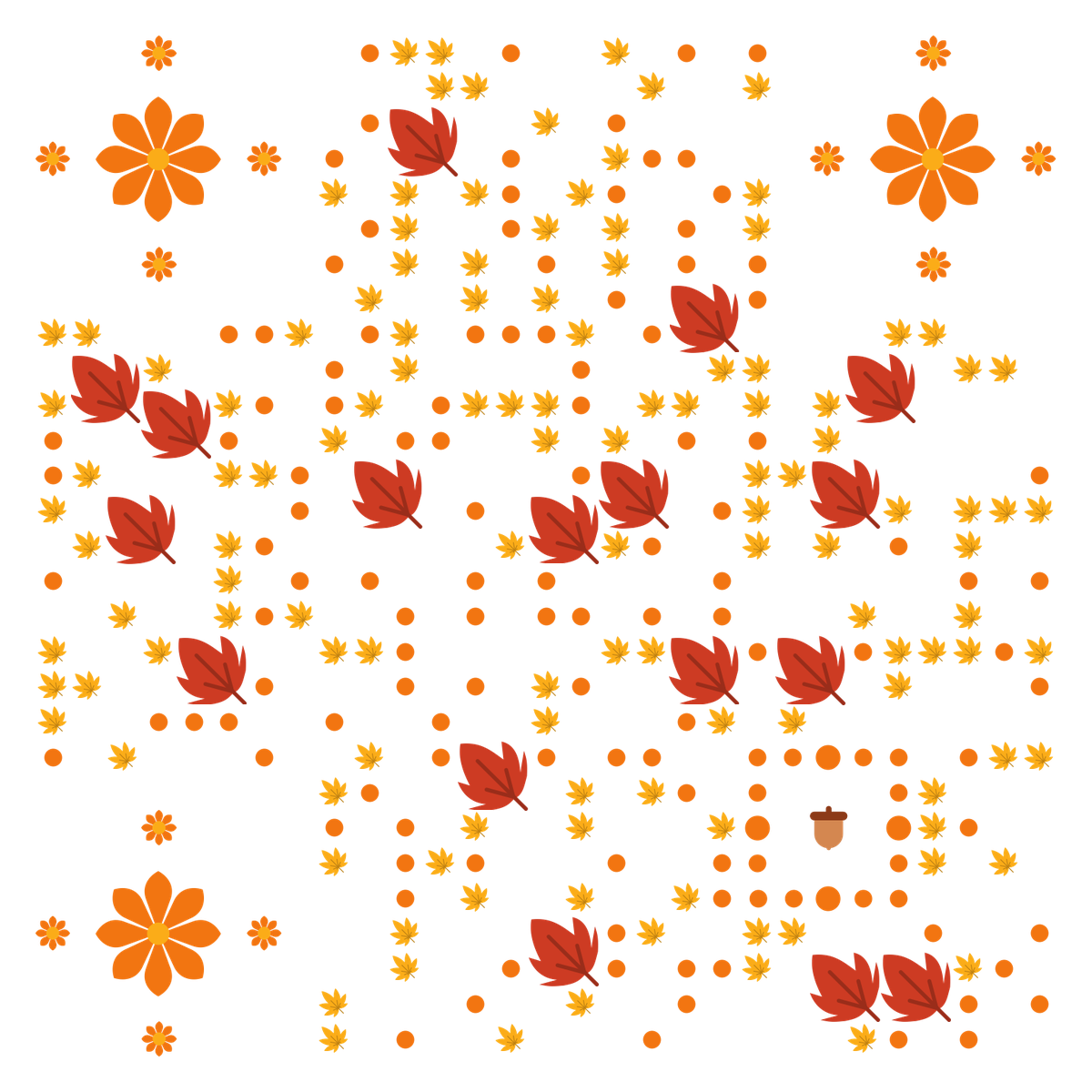 秋天树叶枫叶房子可爱插画童趣二维码生成器-平面静态-无背景码