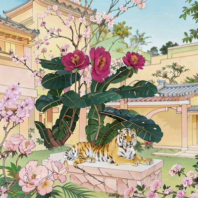 古风带花的庭院百家姓头像张AI艺术字-第九工场字体生成器