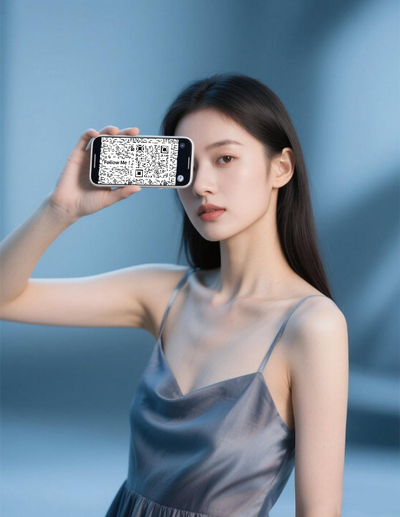 作品封面长发吊带女孩手持手机壁纸艺术二维码二维码生成器-平面静态-微信名片