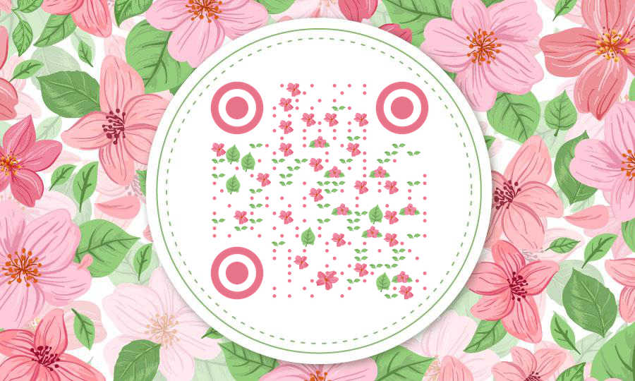 粉红花朵植物绿叶盛开绽放二维码生成器-平面静态-公众号图