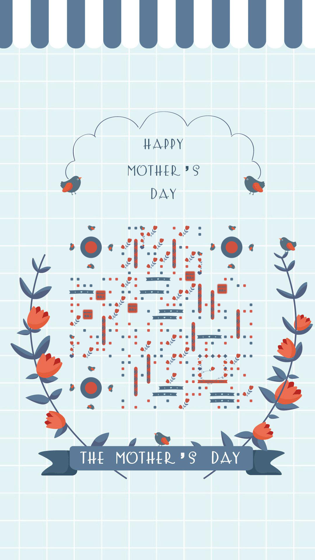 妈妈的爱母亲节花朵红色康乃馨二维码生成器-平面静态-手机壁纸