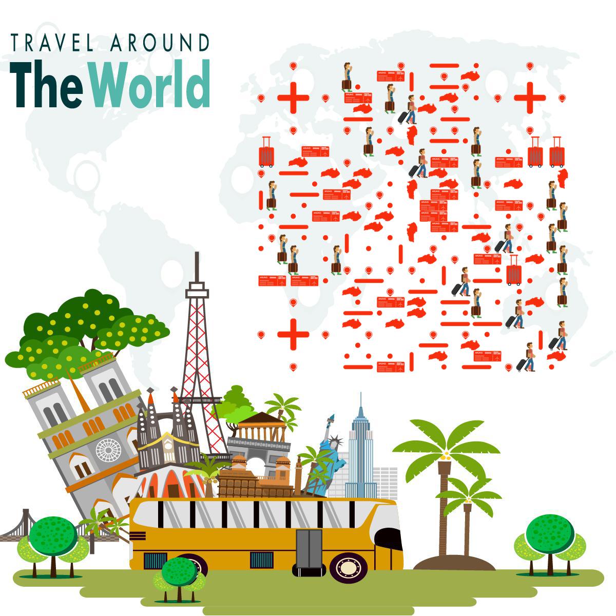 世界地图全球旅行打卡达人二维码-正方形码-平面静态