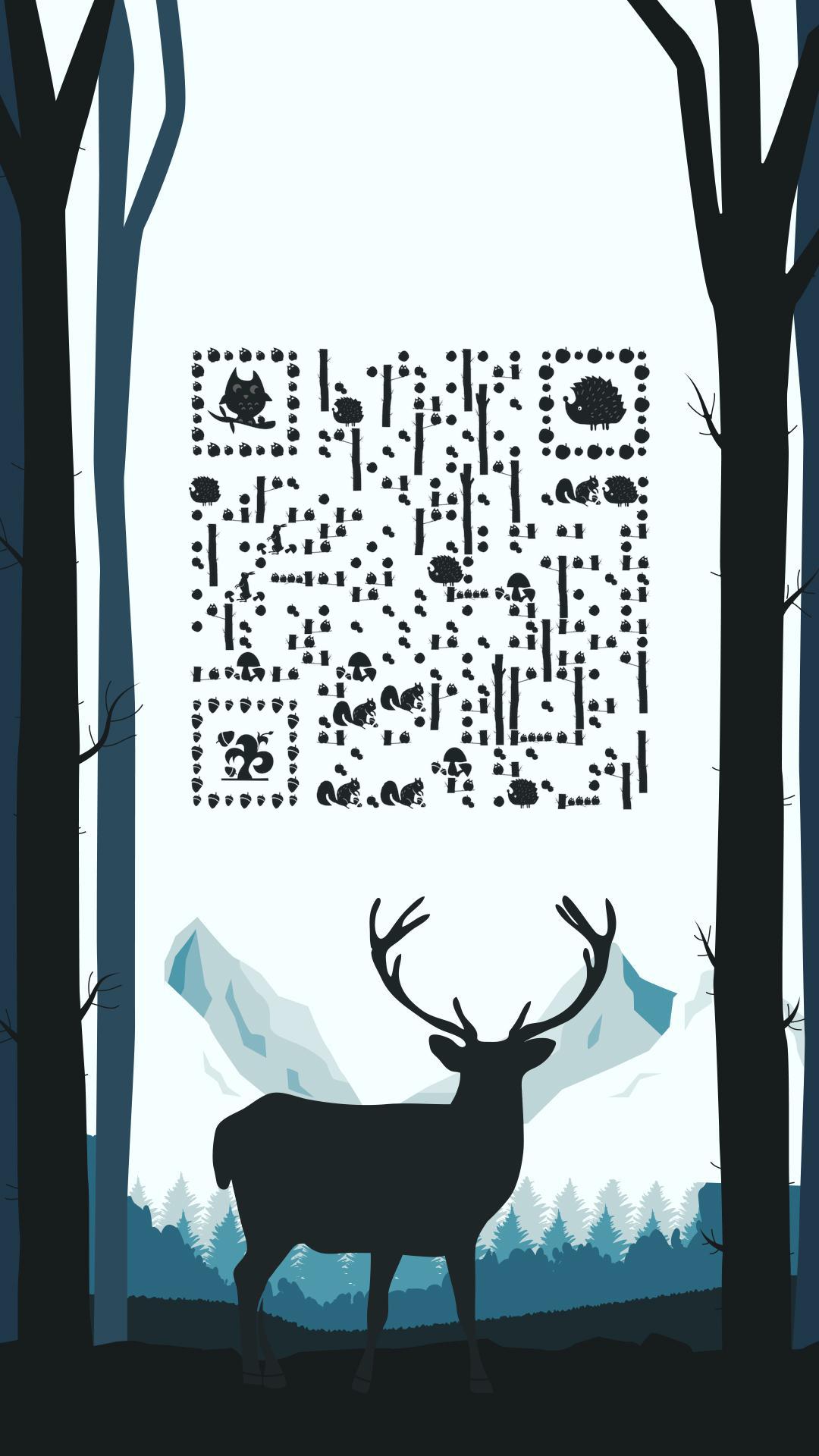 冷冬驯鹿森林动物剪影二维码生成器-平面静态-手机海报