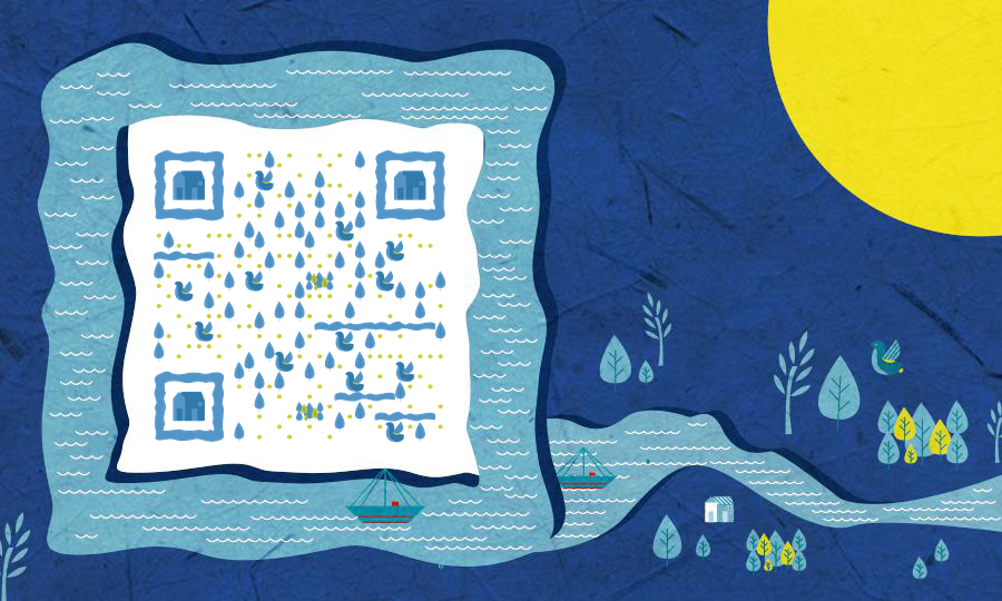 蓝色河流树木园林森林二维码生成器-平面静态-公众号图