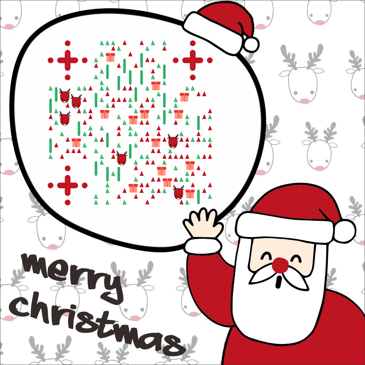 圣诞老人礼物包裹圣诞快乐手绘二维码生成器-平面静态-正方形码