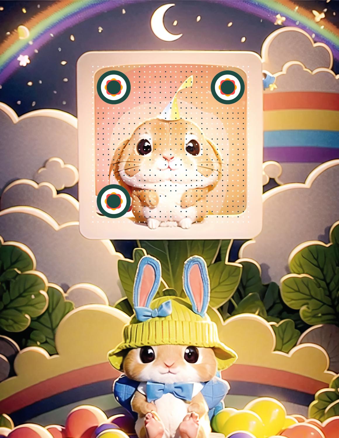 兔兔超级可爱漫画气球彩虹天空扫码关注二维码生成器-平面静态-微信名片