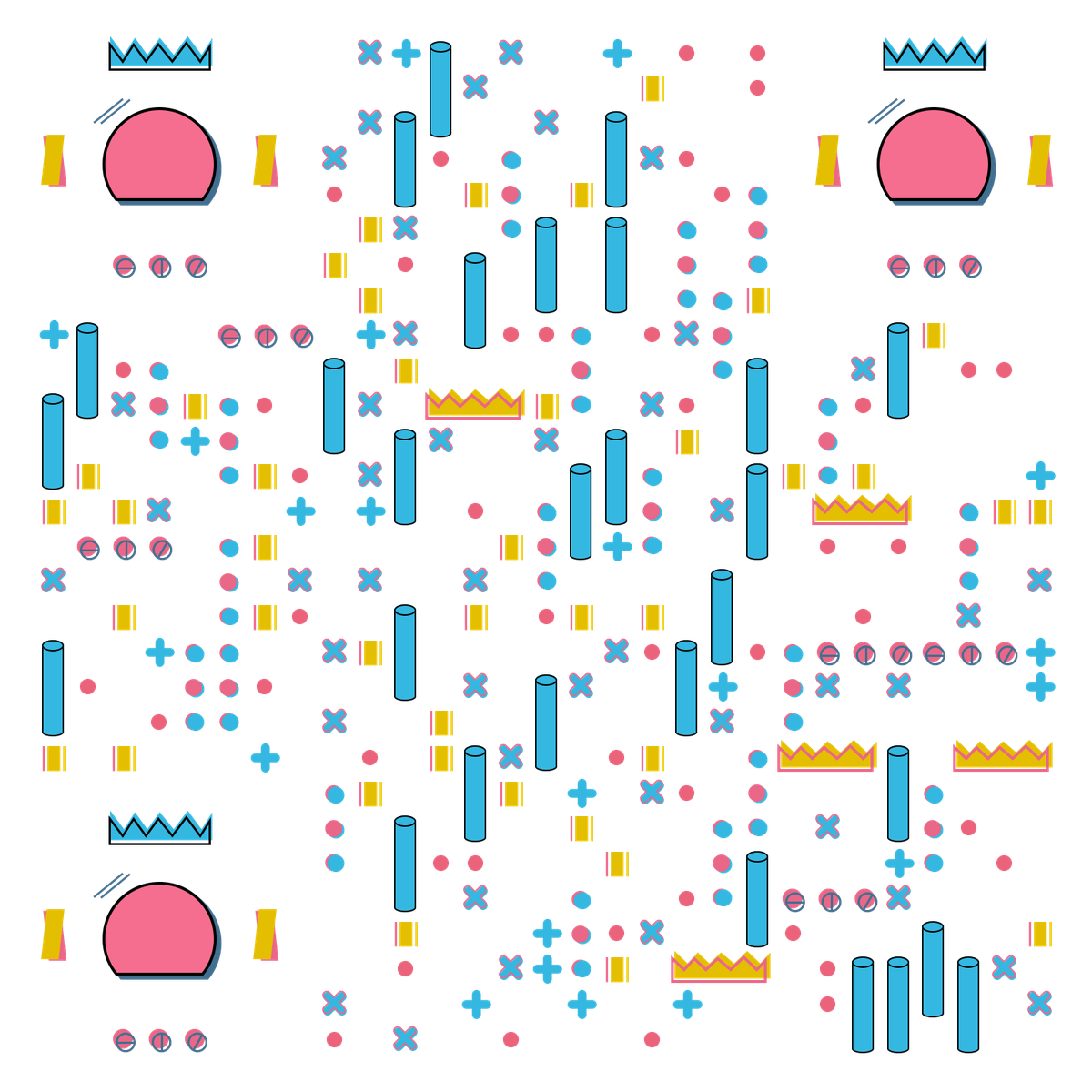 粉色方块红黄蓝几何图形二维码生成器-平面静态-无背景码