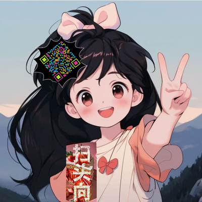 泡泡头图可爱蝴蝶结女孩山峰背景五彩丝带隐藏二维码二维码生成器-平面静态-正方形码
